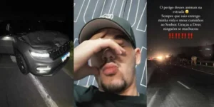 Capturas de tela mostram fotos do acidente com o carro de Zé Vaqueiro e o cantor durante conversa pelos stories