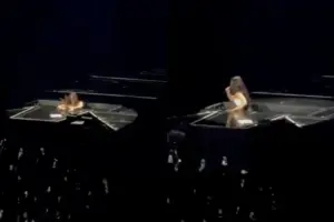 Olivia Rodrigo cai durante show