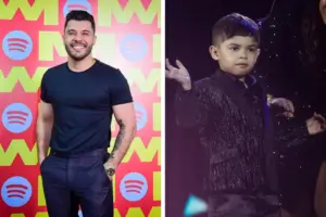 O cantor Murilo Huff e seu filho Leo