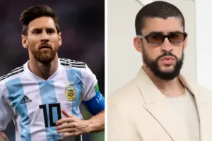O jogador Lionel Messi e o cantor Bad Bunny