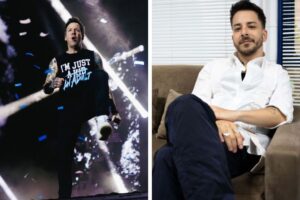 O vocalista do Simple Plan Pierre Bouvier e Junior Lima