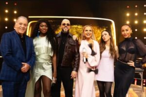 Elenco do programa ‘The Masked Singer Brasil’: Tony Ramos, Kenya Sade, Belo, Eliana, Tatá Werneck e Sabrina Sato. Imagem: Globo/ Maurício Fidalgo