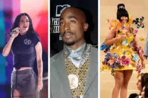Os cantores Katy Perry, Tupac, Nicki Minaj