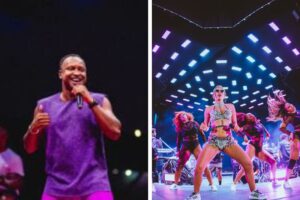 Os cantores Thiaguinho e Anitta