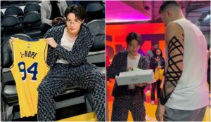 J-Hope com Luka Doncic, do Lakers