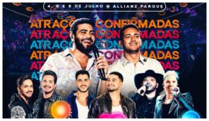 A dupla Henrique e Juliano e os convidados: Kaique & Felipe, Danilo & Davi e Felipe e Rodrigo —show acontece no Allianz Parque