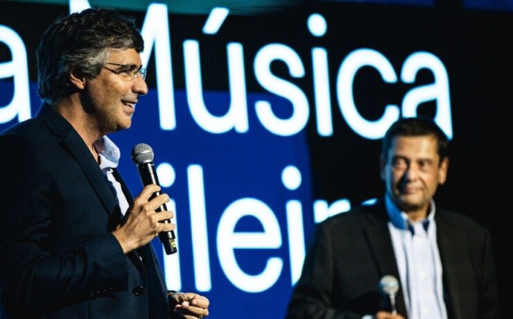 André Esteves, sócio sênior e chairman do BTG Pactual, e Zé Maurício Machline, fundador do Prêmio BTG Pactual da Música Brasileira, em evento que apresentou o projeto 'Música é Negócio'