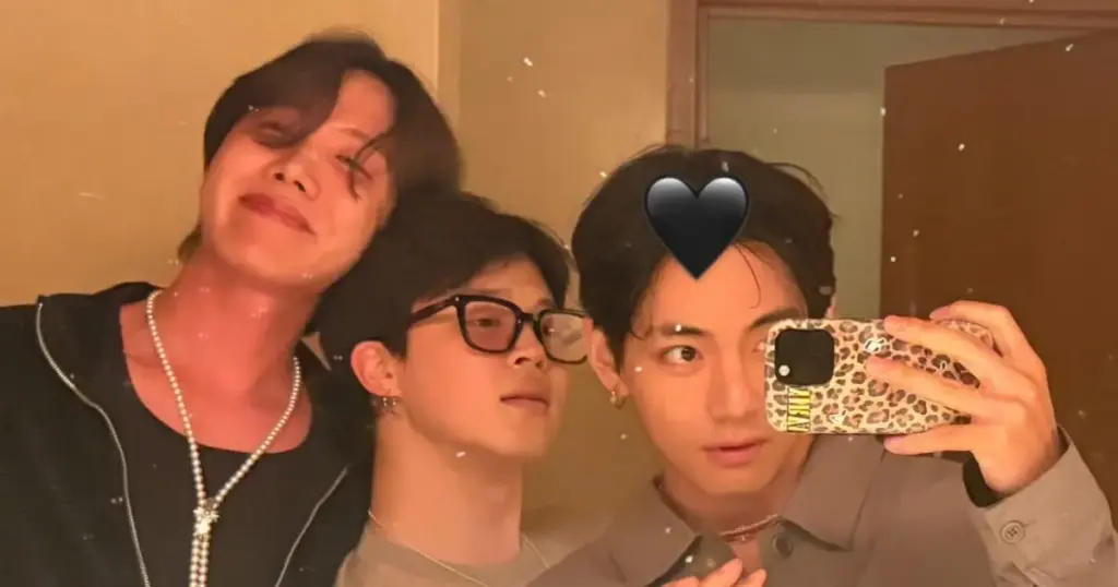 V compartilha álbum de fotos ao lado de Jimin e J-Hope; veja 1 V, Jimin e J-hope