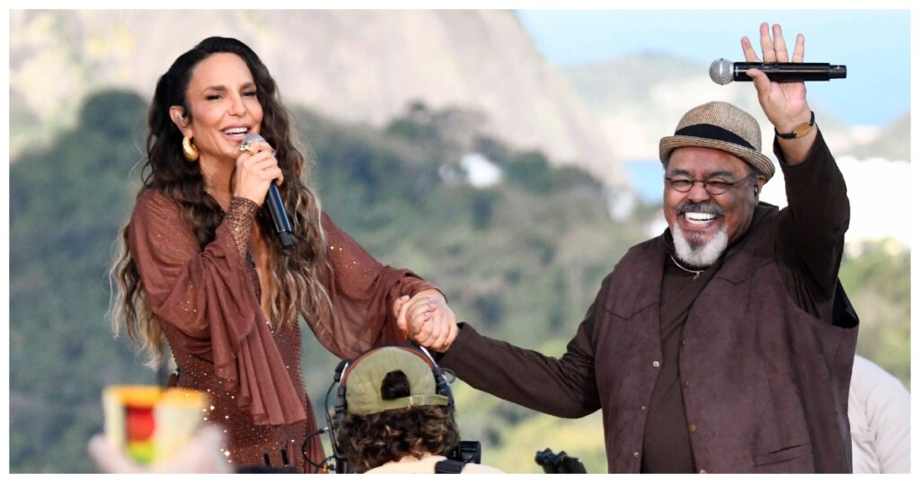 Ivete e Jorge Aragão na gravação de projeto da cantora