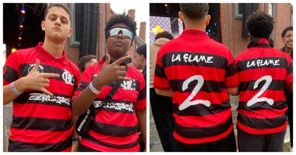 Lucas Valim e Kauã Pereira com o "Manto Sagrado" personalizado