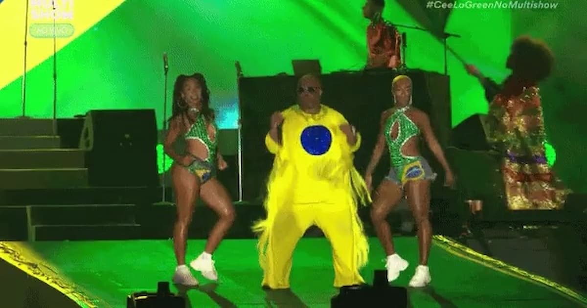 CeeLo Green e as dançarinas Aline Maia e Dandan Firmino (Reprodução/Globoplay)