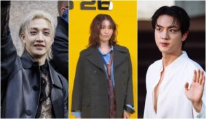 Bang Chan (Stray Kids), Momo (TWICE) e Jin (BTS)
