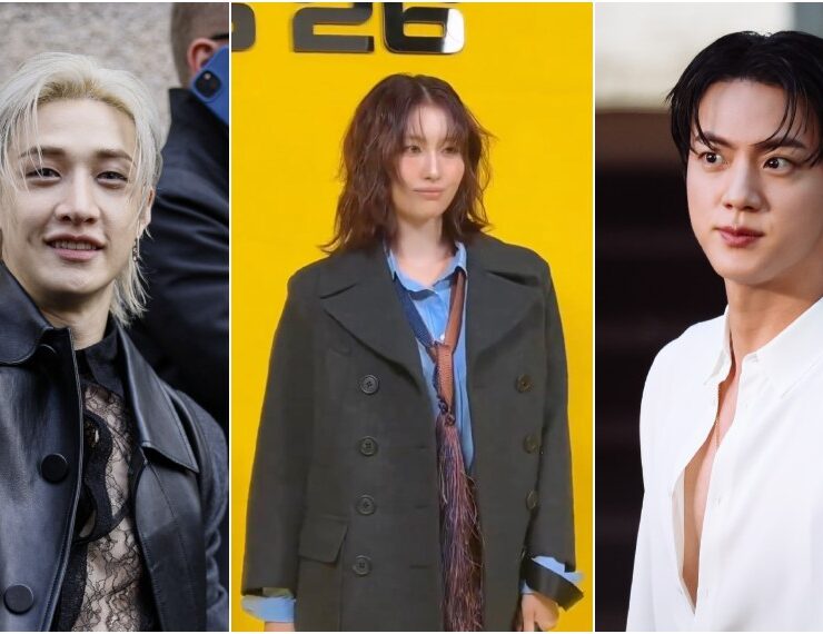 Bang Chan (Stray Kids), Momo (TWICE) e Jin (BTS)