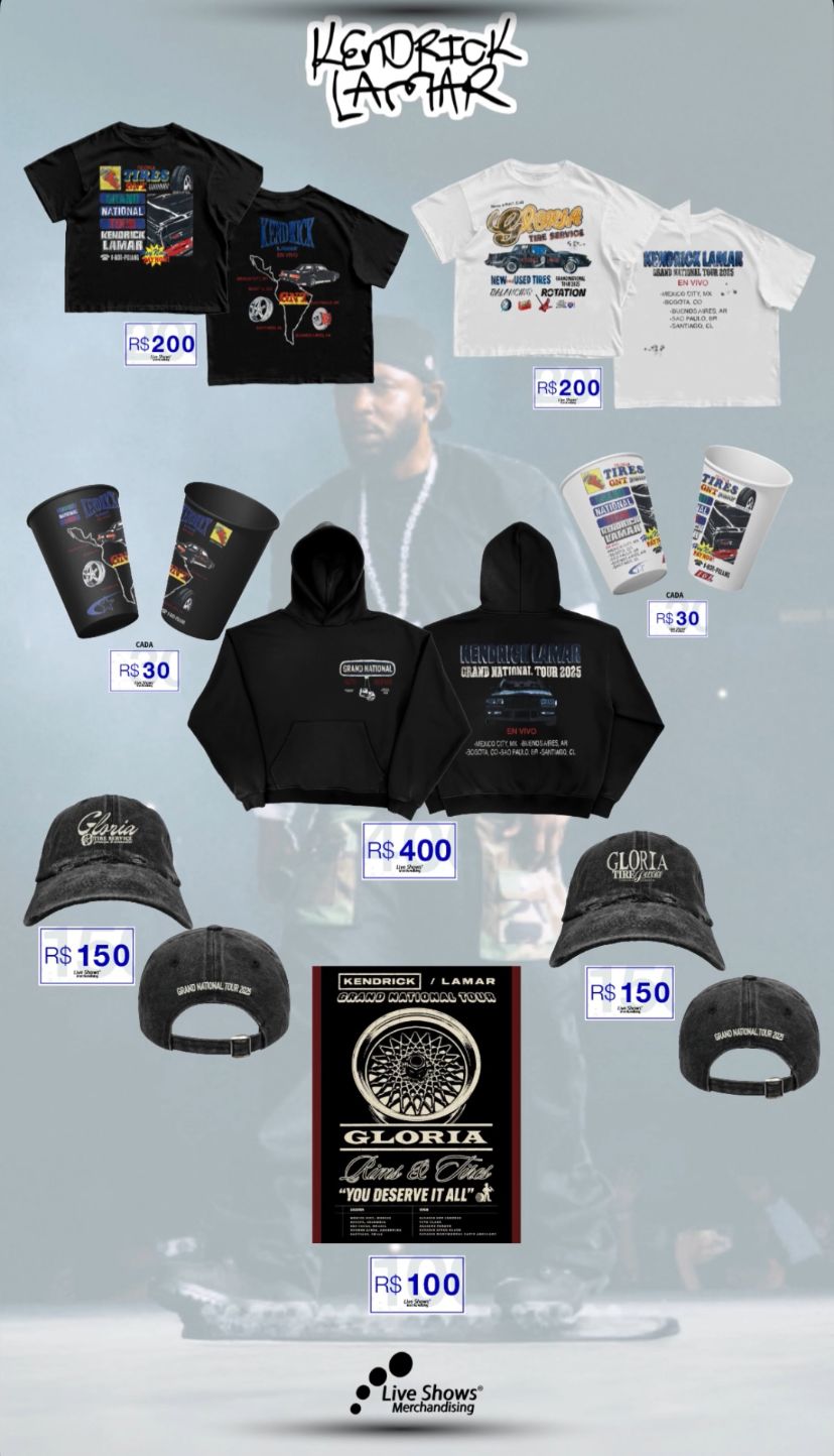 Lista de itens e preços do merch de Kendrick Lamar no Brasil
