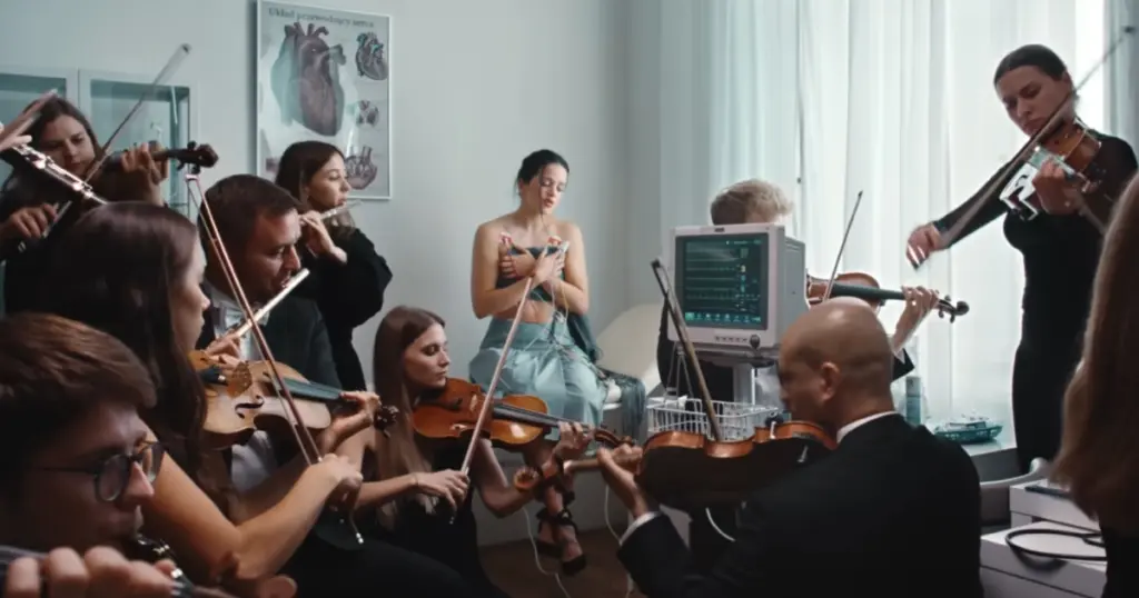 Rosalía e cinco artistas que têm parcerias incríveis com orquestra 1 Rosalía em cena do clipe de "Berghain" (Reprodução)