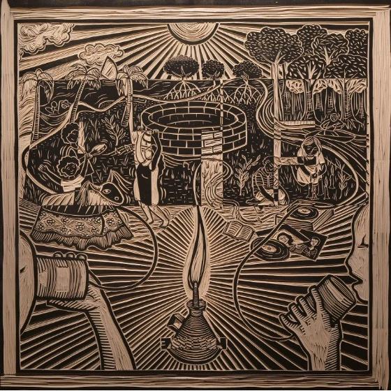 Capa de “EITA” novo álbum de Lenine, a partir de linogravura desenvolvida com exclusividade pela artista Luiza Morgado. (Flora Pimentel)