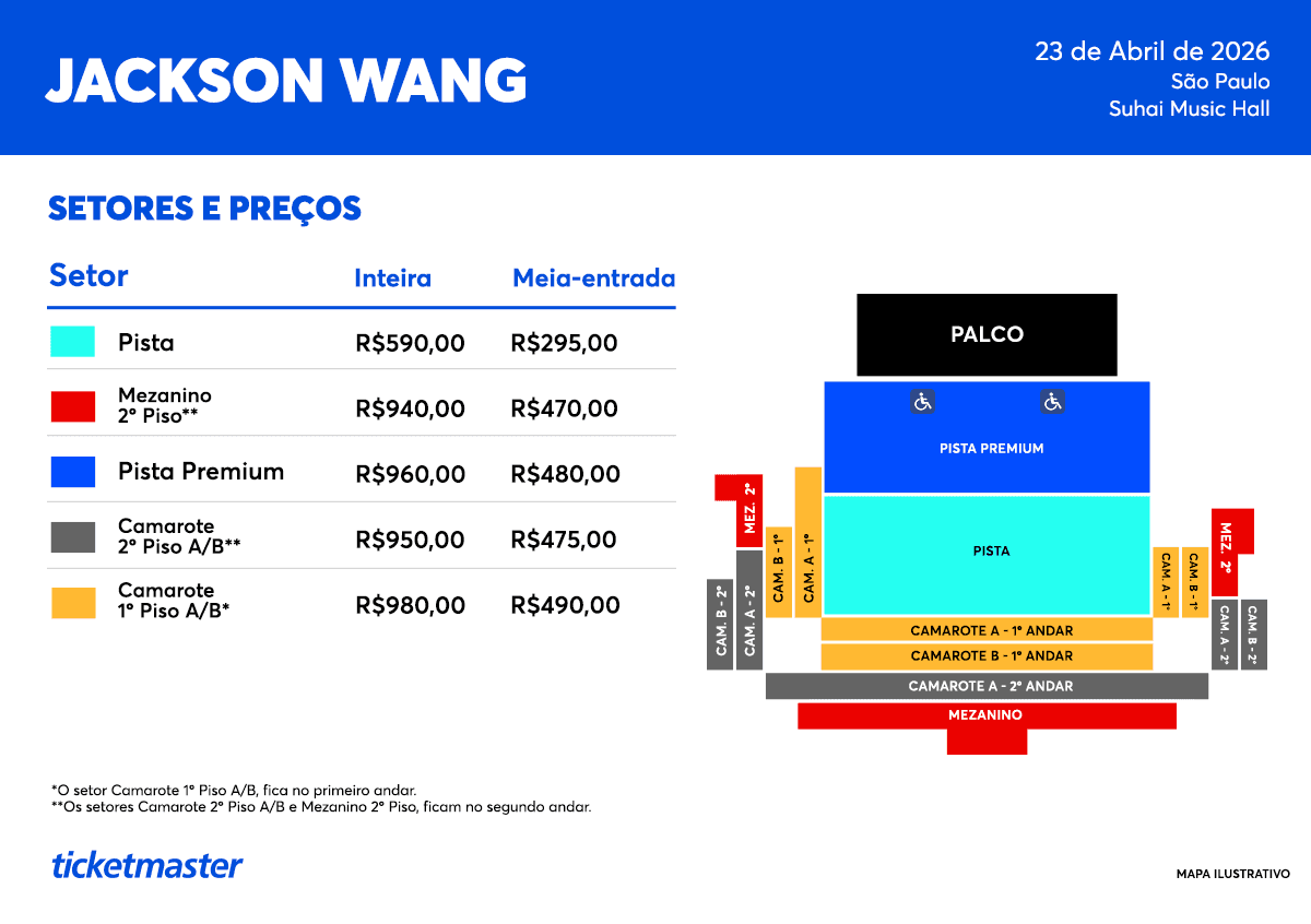 Mapa de setores e preços do show de Jackson Wang em SP