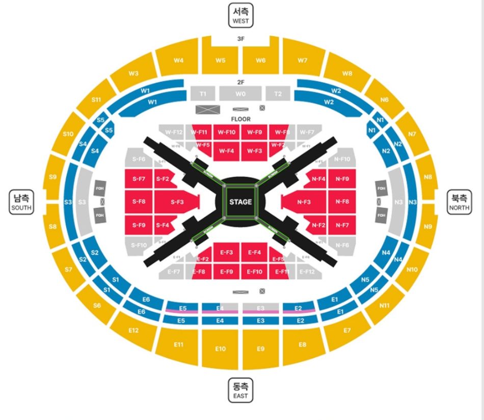 BTS: palco 360º, preços e mais informações do 1º show da nova turnê 2 Mapa de setores do show do BTS em Goyang, na Coreia do Sul