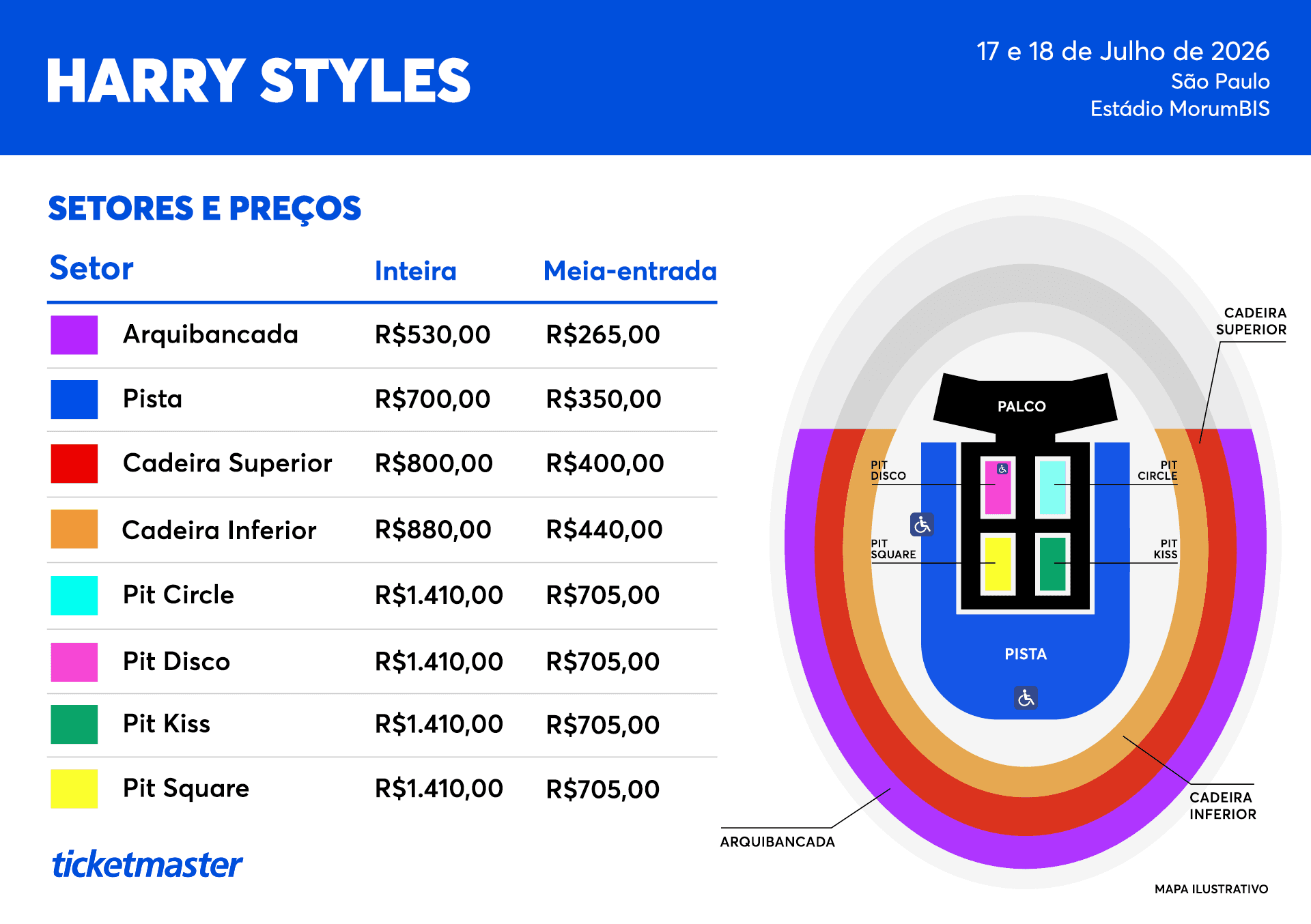 Harry Styles no Brasil: veja os preços dos ingressos, mapa de setores e VIPs 2 Mapa de setores dos shows de Harry Styles no Brasil