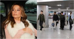 Maiara, da dupla com Maraisa, encontrou o BTS no aeroporto em Lisboa, Portugal