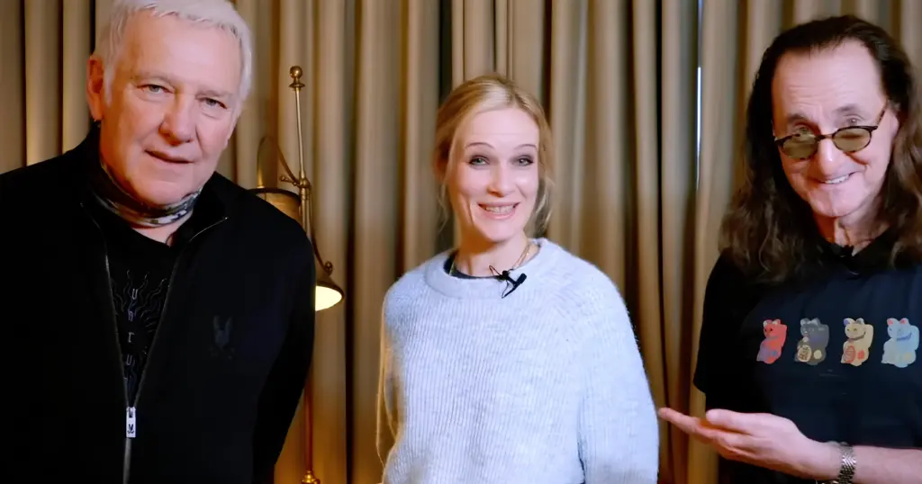 Alex Lifeson, Anika Niles e Geddy Lee do Rush (Instagram)