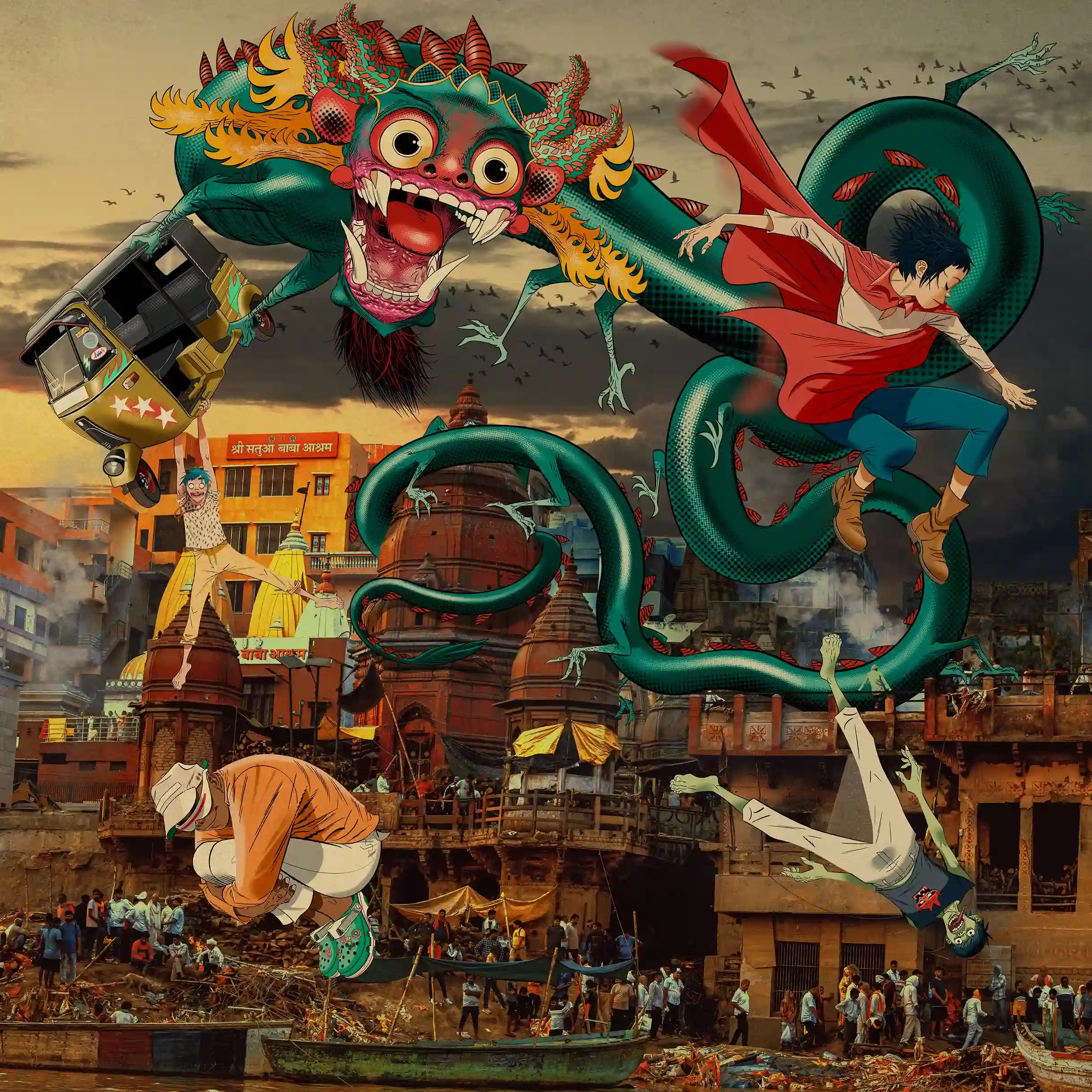 A montanha sagrada do Gorillaz 3 Gorillaz - Arte de divulgação do disco "The Mountain" (Jamie Hewlett/Divulgação)