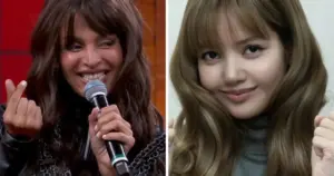 Gabriela Loran no Domingão com Huck (reprodução X) e Lisa, do BLACKPINK (divulgação)