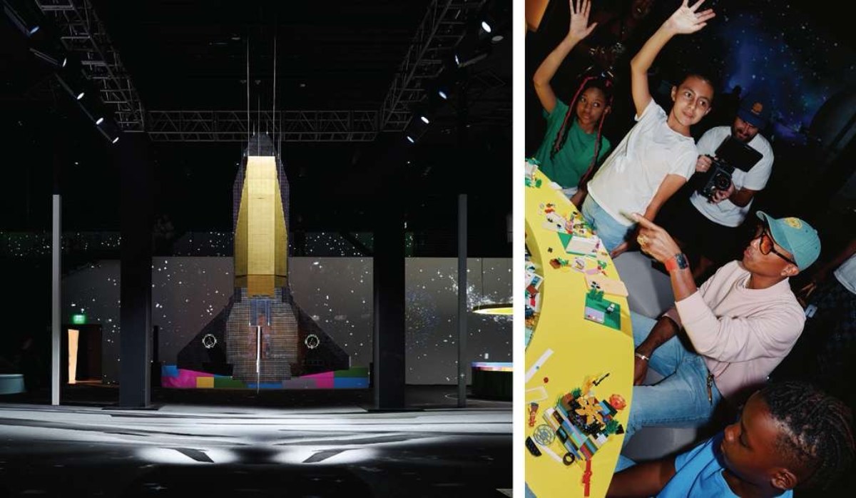 Pharrell Williams e a ativação 'LEGO Over the Moon' (Divulgação)