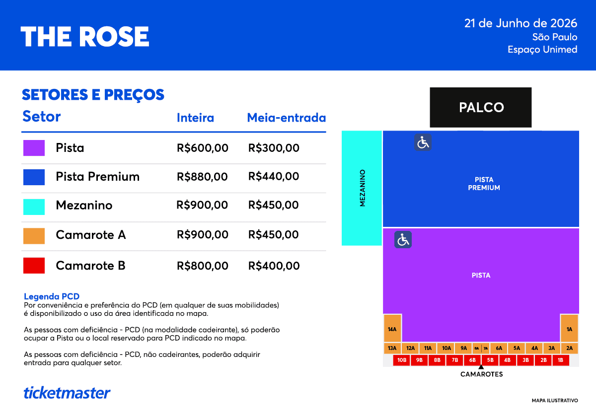 The Rose anuncia show no Brasil, antes de hiato; veja preços dos ingressos 2 Mapa de setores e preços do show do The Rose no Brasil