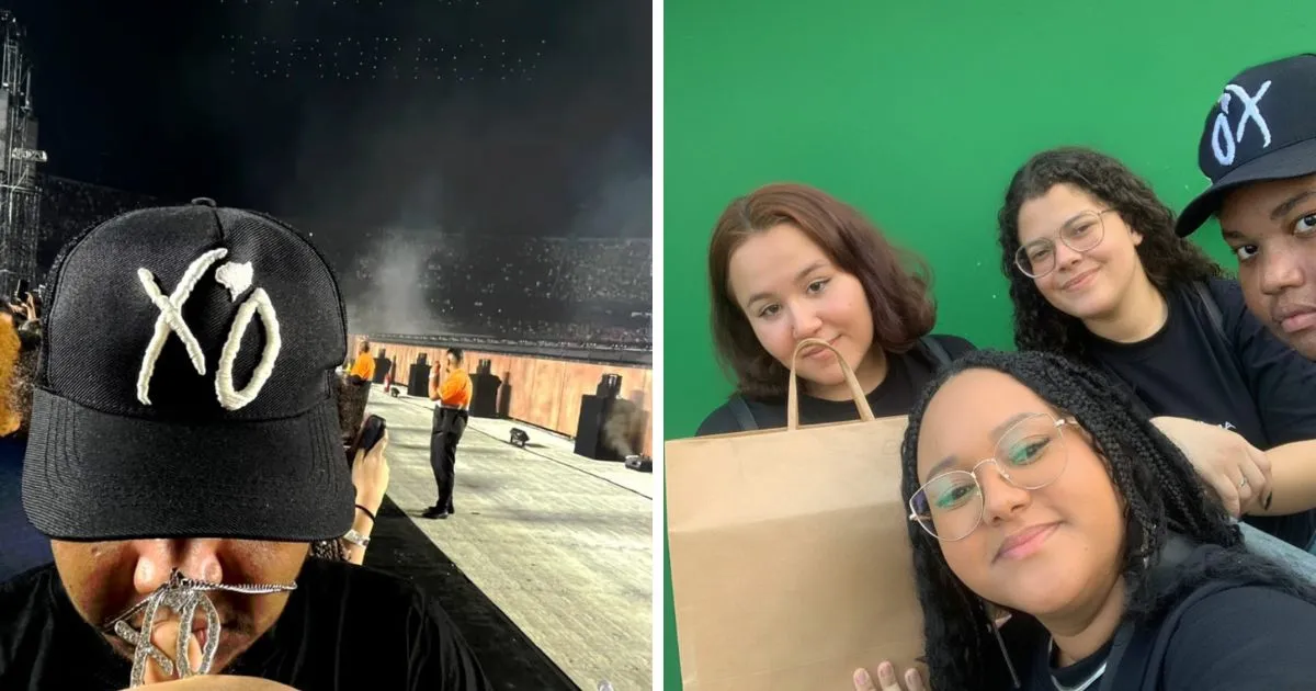 Skelltons e a equipe The Weeknd Brasil - Maria Bierrenbach (à esquerda), Yuanna Souza (abaixo), Jéssica Libório (à direita)