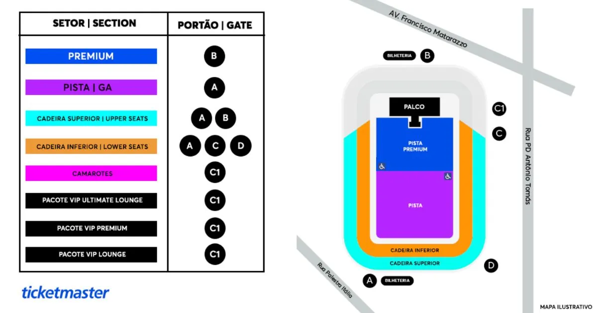 Mapa de acesso ao Jonas Brothers no Allianz Parque 2026 (reprodução)