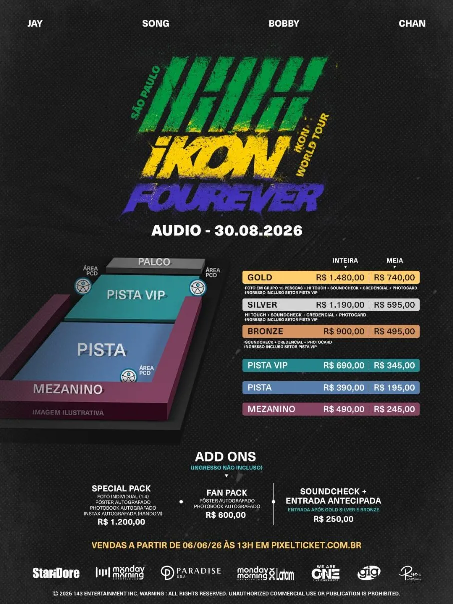 Preços dos ingressos do show do iKON em São Paulo