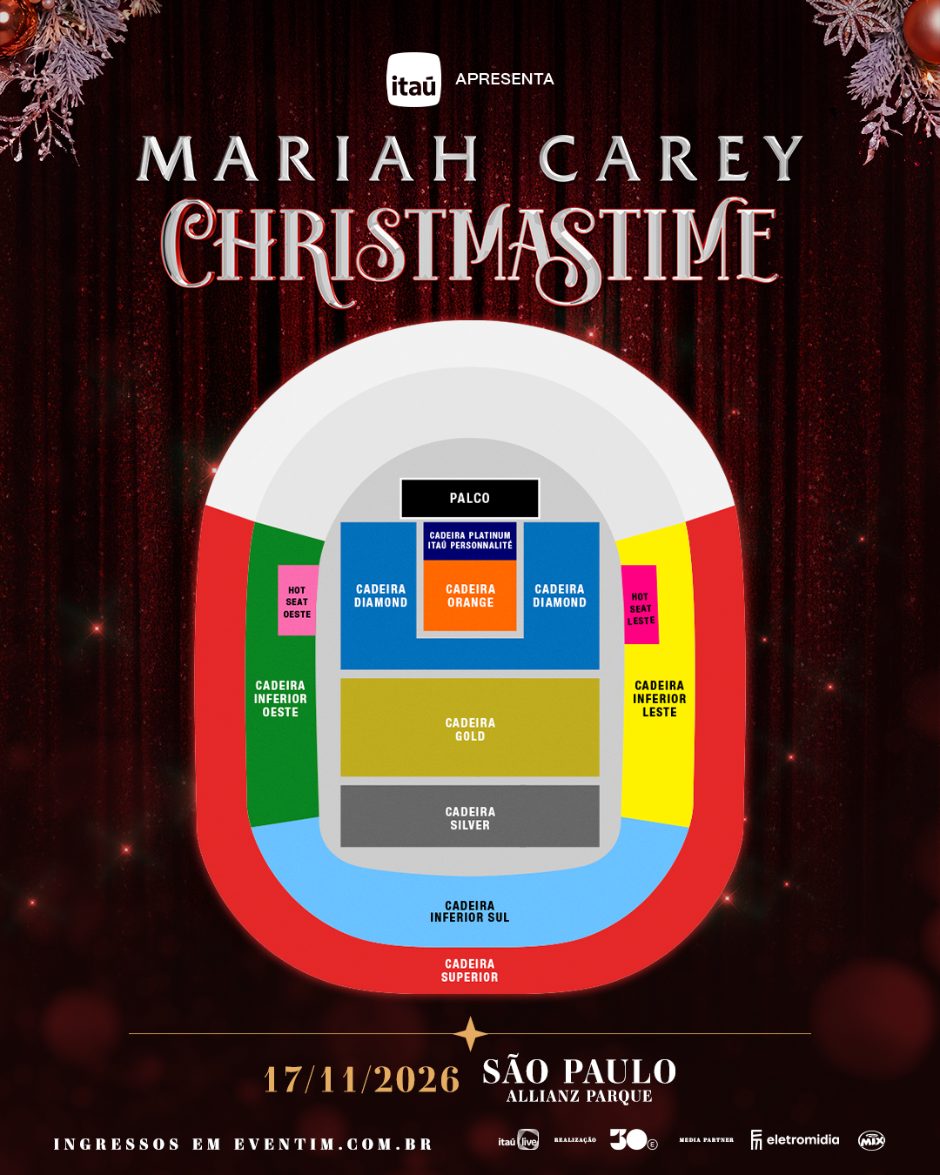 Mariah Carey anuncia shows no Brasil em novembro; veja os preços 2 Mapa de setores e preços do show de Mariah Carey em São Paulo
