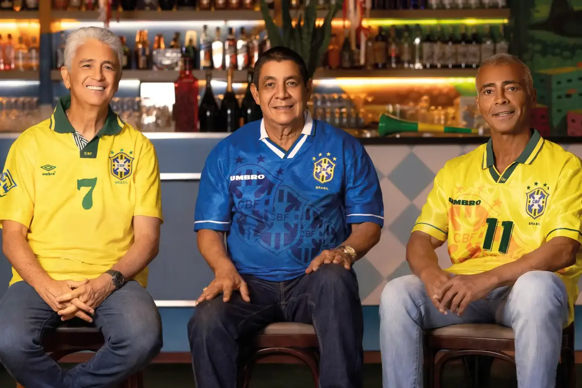 Foto da capa especial da Copa do Mundo 2026 com Zeca Pagodinho, Romário e Bebeto (Billboard)