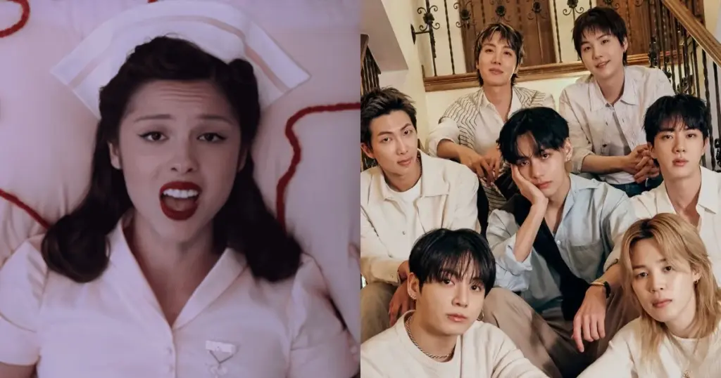 BTS, Olivia Rodrigo e mais: veja guia de lançamentos musicais 1 Olivia Rodrigo e BTS (Reprodução YouTube/ BIGHIT MUSIC)