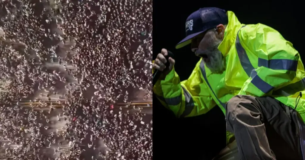 Mosh no show do Limp Bizkit na Grécia (reprodução Instagram @releaseathens) / Limp Bizkit no Brasil (Taiz Dering_Billboard Brasil)