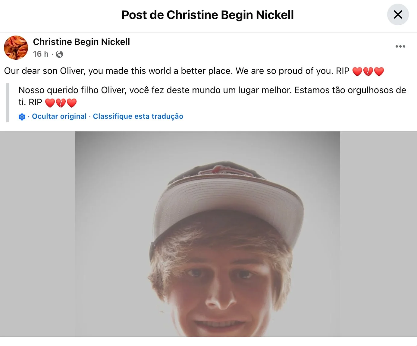Publicação de Christine Begin Nickell, mãe de Oliver Tree