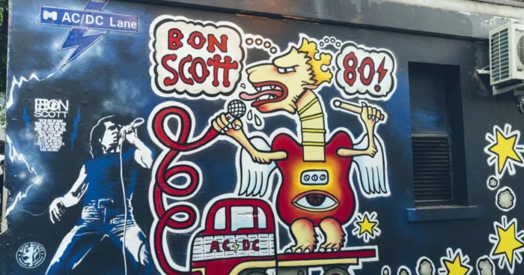 Mural em homenagem a Bon Scott em Melbourne (Foto: Lucinda Goodwin/Billboard US)