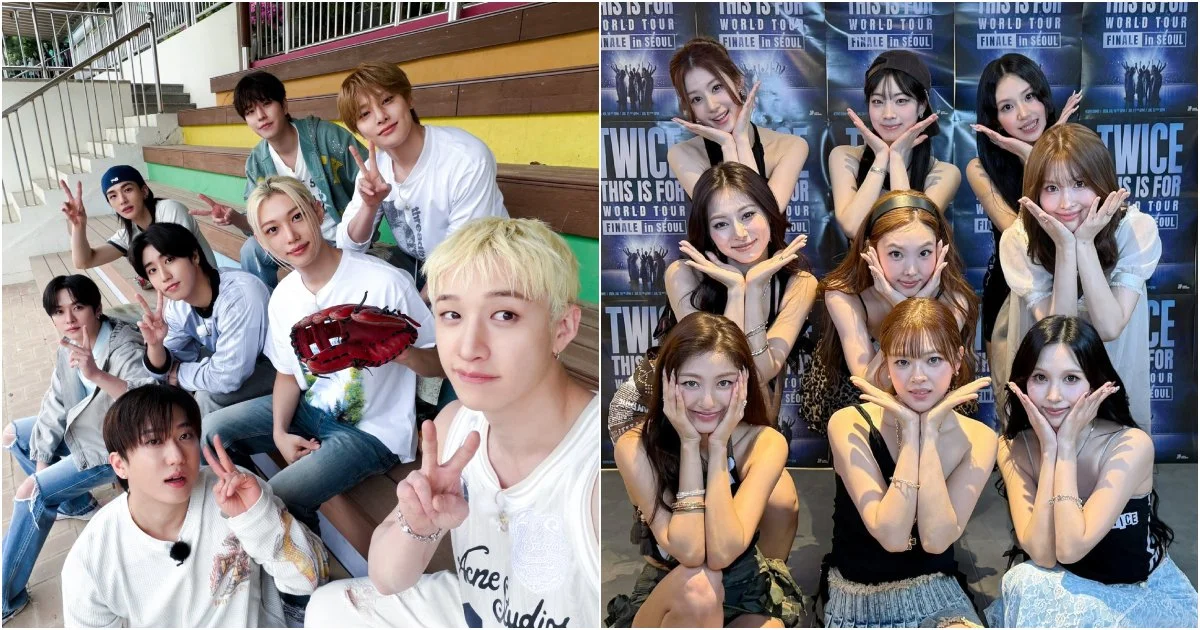 Membros do TWICE e Stray Kids
