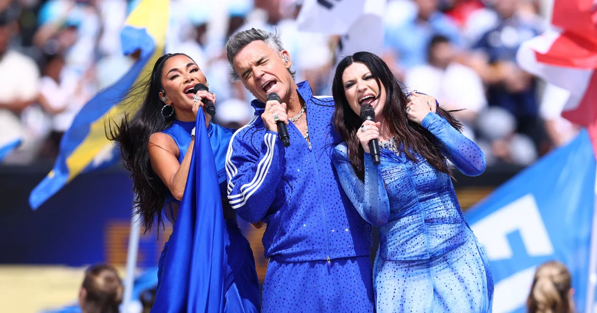 Com direito a R9 e R10, veja imagens dos shows da final da Copa do Mundo 2026 4 Nicole Scherzinger, Robbie Williams e Laura Pausini no show de abertura da final da Copa 2026