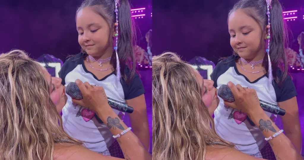 Karol G e fã mirim Khloe (reprodução Instagram @doctordelcredito e @evelyn_holguin7)