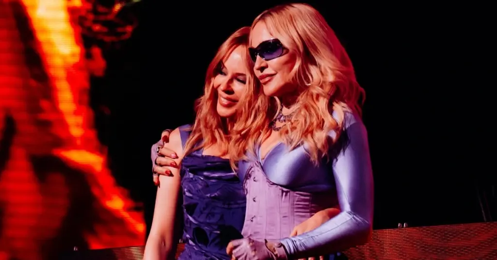 Madonna e Kylie Minogue no WorldPride Music Festival (reprodução @worldpridemusicfestival e @insomniaceurope)