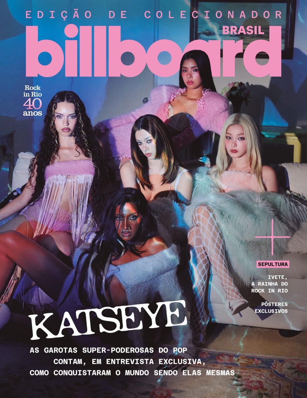 KATSEYE estampa capa da Billboard Brasil (HYBE/Geffen)