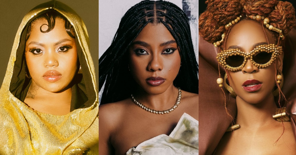 Dia do Rap Nacional: conheça a história e a força do gênero no Brasil 4 Duquesa, Ajuliacosta e Karol Conká, mulheres no Dia do Rap (Reprodução/IsaBella Cardoso)