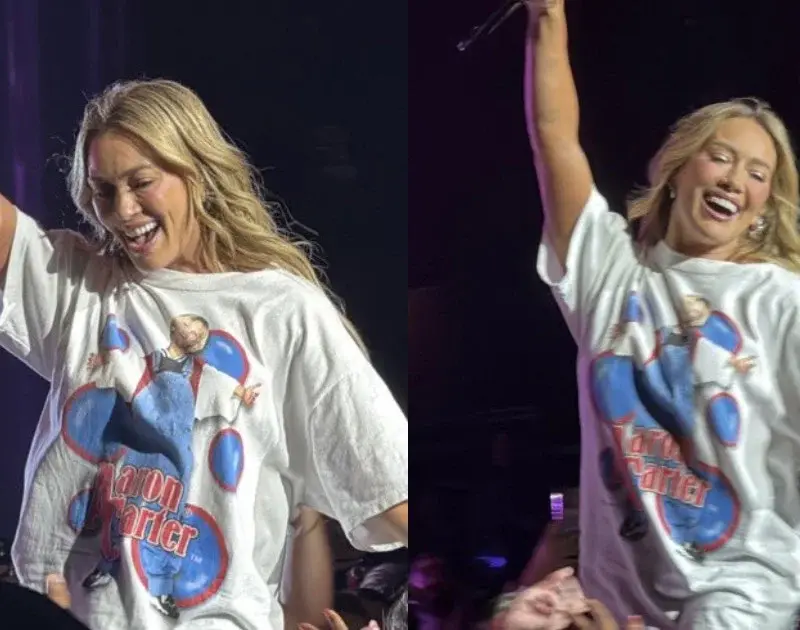 Hilary Duff homenageia ex-namorado, Aaron Carter, em show
