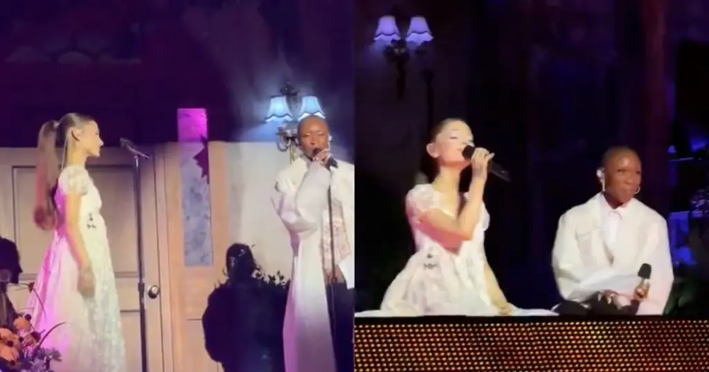 Ariana Grande recebe Cynthia Erivo em show em Londres; veja como foi 1 Ariana Grande e Cynthia Erivo