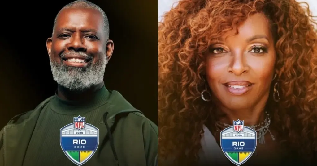 Péricles vai cantar o hino nacional no NFL Rio Game 2026 no Maracanã 1 Péricles e Kandace Lindsey serão as vozes dos hinos no NFL Rio Game 2026 (divulgação)