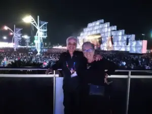 Léa Penteado e Roberto Medina no Rock in Rio (Arquivo Pessoal)