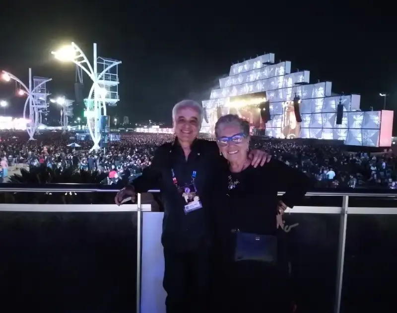 Léa Penteado e Roberto Medina no Rock in Rio (Arquivo Pessoal)