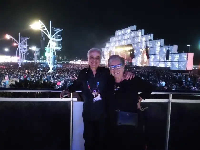 Léa Penteado e Roberto Medina no Rock in Rio (Arquivo Pessoal)